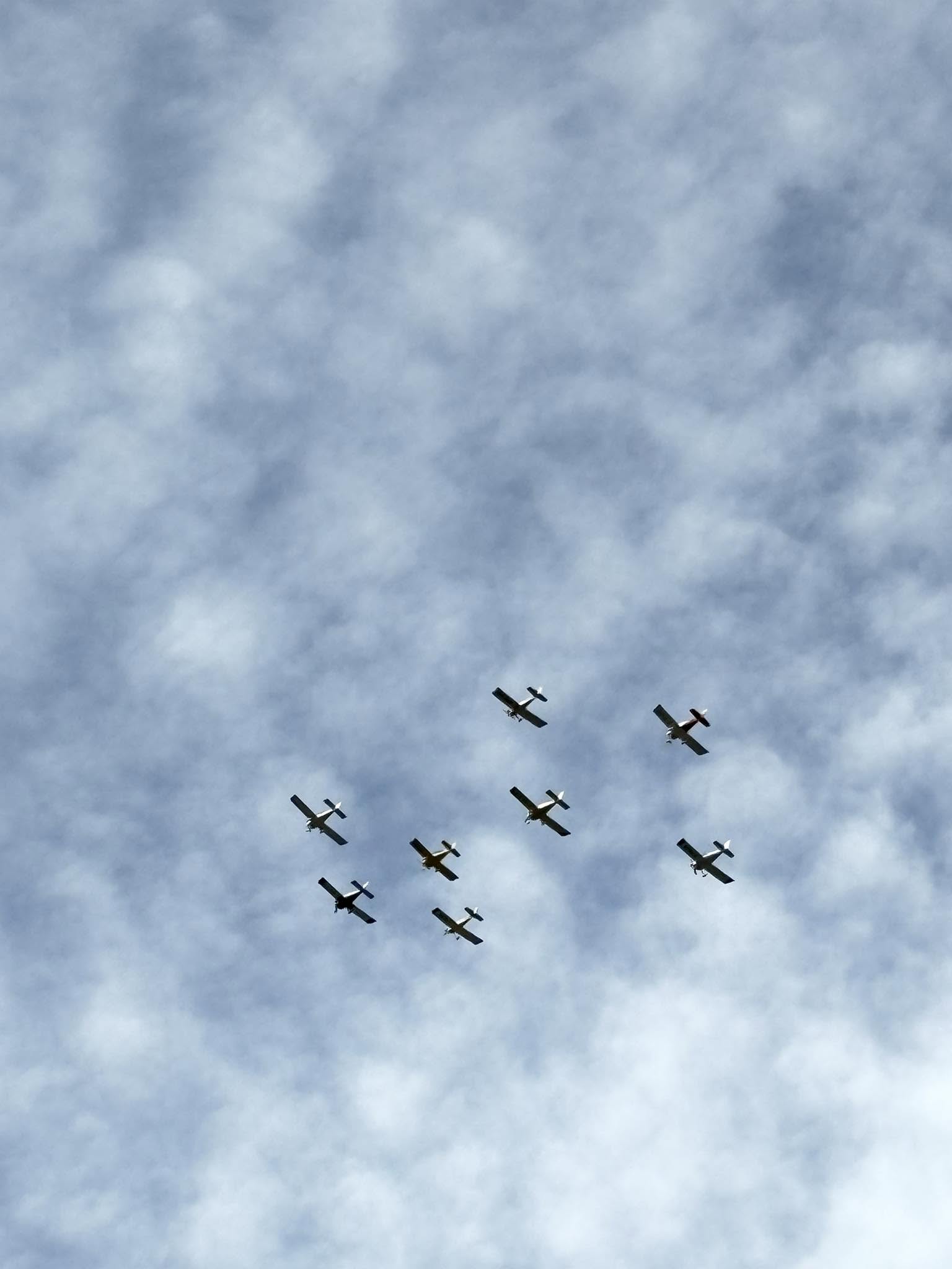 Aircraft in a commemorative flypast